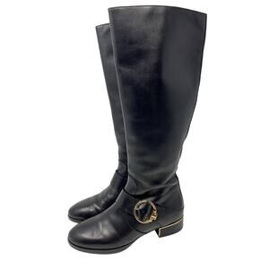 Tory Burch Sofia Riding Boot 6.5, Tall Black Leather Gold Buckle